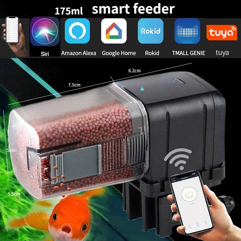 Alimentation automatique pour Aquarium, synchronisation/Wifi, sans fil, application pour téléphone Intelligent, haut-parleur Intelligent, télécommande vocale, alimentation des poissons - Animaleriex