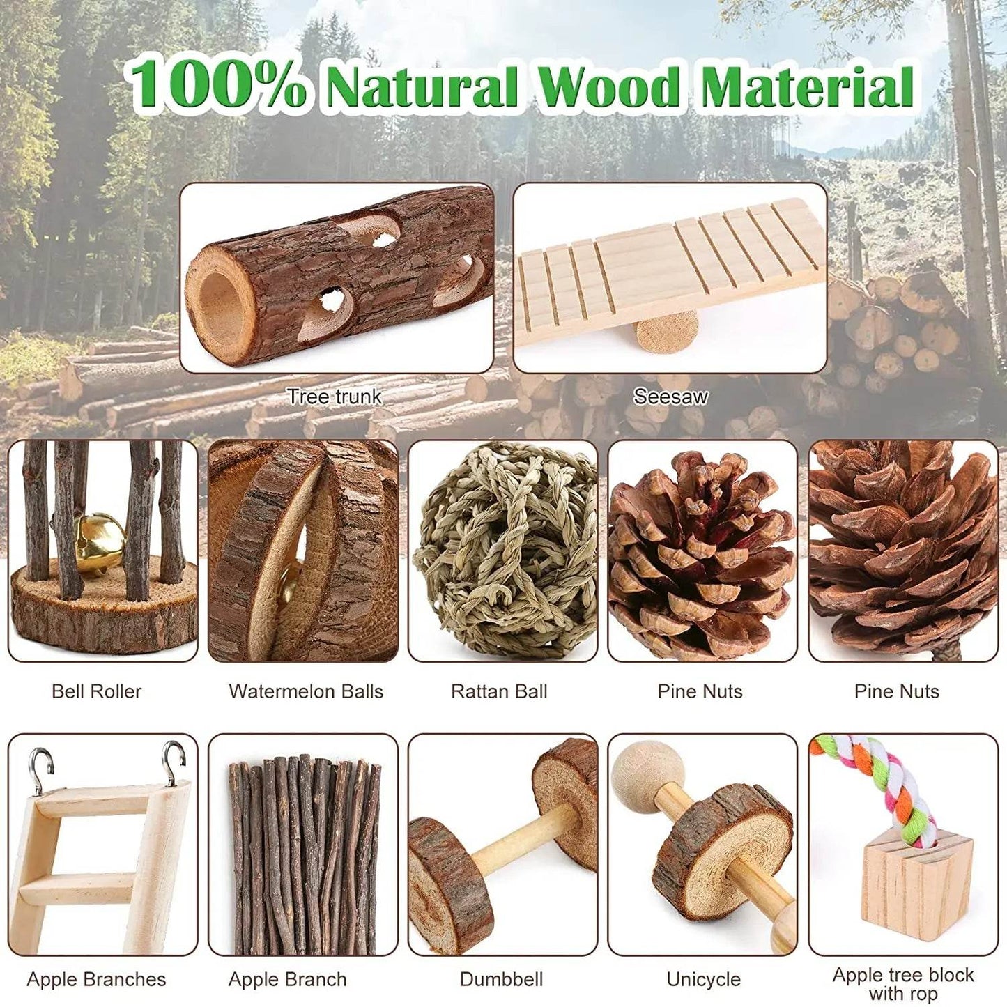 Ensemble de jouets pour Hamster, lapin et souris, ensemble de jouets pour animaux de compagnie, lapin, cochon d'inde, perroquet, fournitures de jeu en bois de lande - Animaleriex