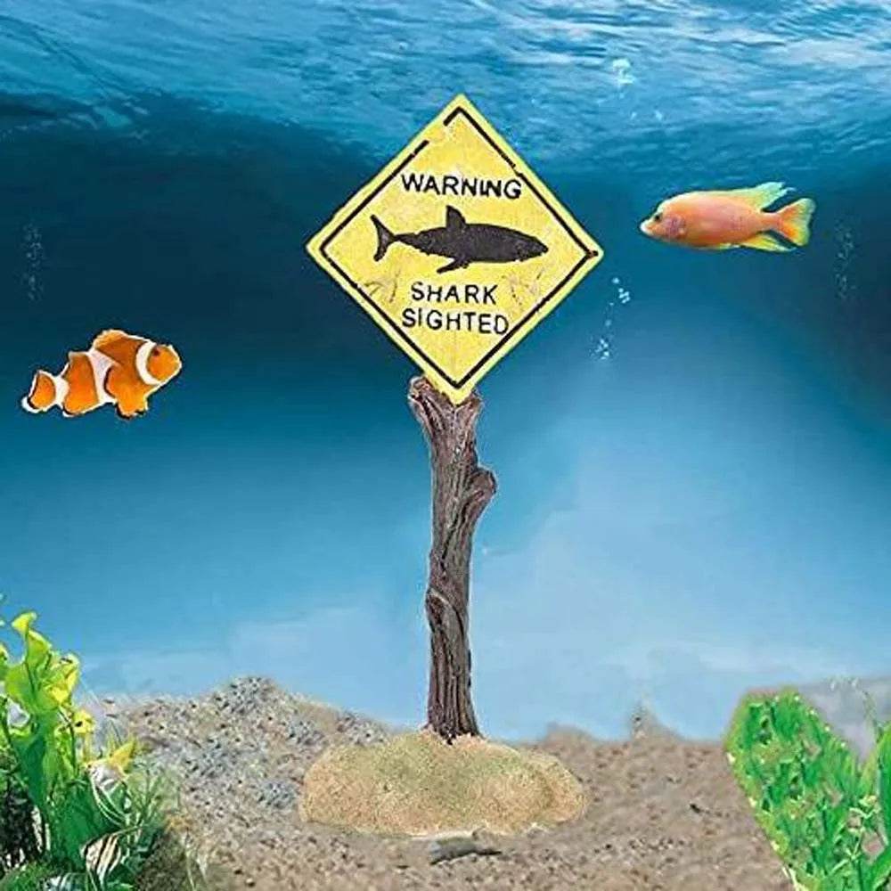 Décoration de paysage d'aquarium 1 pièce, panneau d'avertissement de requin jaune, décoration de paysage d'aquarium amusante - Animaleriex