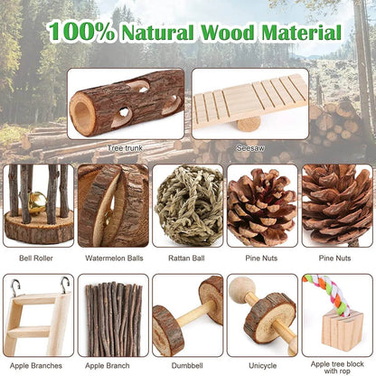 Ensemble de jouets pour Hamster, lapin et souris, ensemble de jouets pour animaux de compagnie, lapin, cochon d'inde, perroquet, fournitures de jeu en bois de lande - Animaleriex