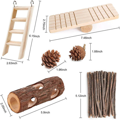 Ensemble de jouets pour Hamster, lapin et souris, ensemble de jouets pour animaux de compagnie, lapin, cochon d'inde, perroquet, fournitures de jeu en bois de lande - Animaleriex