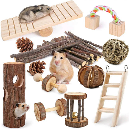 Ensemble de jouets pour Hamster, lapin et souris, ensemble de jouets pour animaux de compagnie, lapin, cochon d'inde, perroquet, fournitures de jeu en bois de lande - Animaleriex